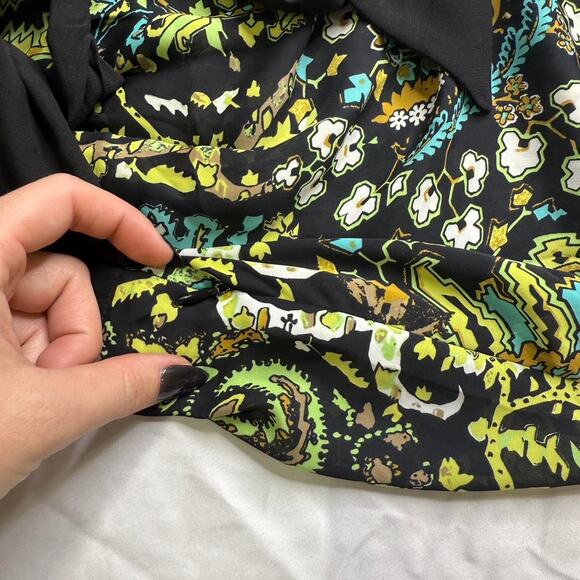 Y2k belissimo green and black  paisley print dress with black ribbon belt SIZE S - Picture 6 of 8